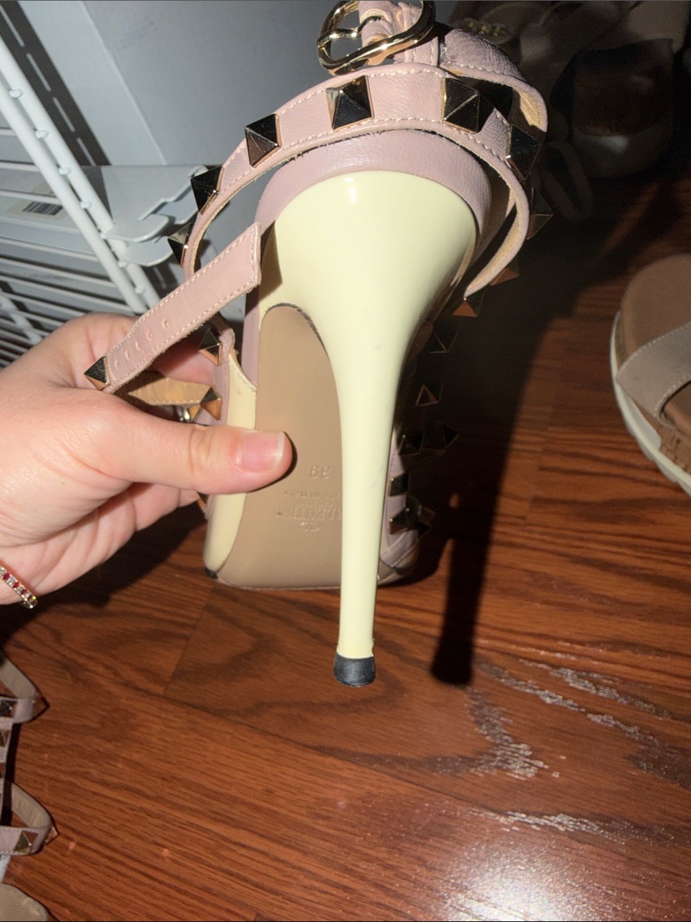 Valentino Beige Patent Pointed Toe Rockstud Strappy Pumps - Picture 5 of 9